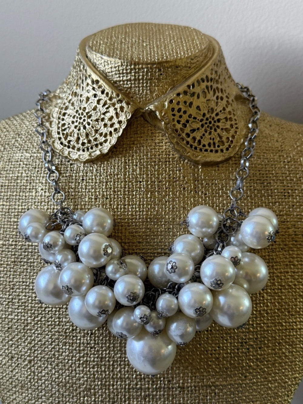 Cg Faux Pearl Lustrous Bauble Bib Necklace